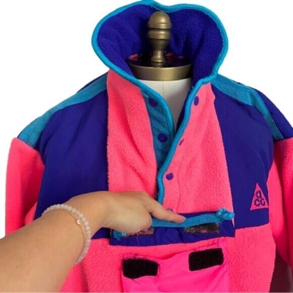 Vintage Nike ACG Neon Pink / Blue Devil's Tower Fleece Ski Jacket - M 🇺🇸 - Picture 4 of 14
